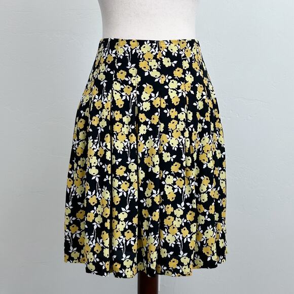 Boden Yellow Floral Pleated Pleated A-Line Skirt - Picture 2 of 9